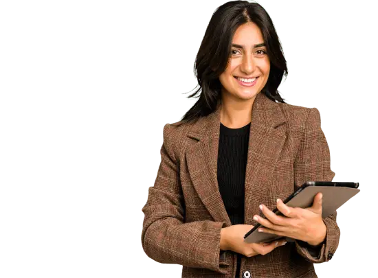 Smiling woman holding a tablet